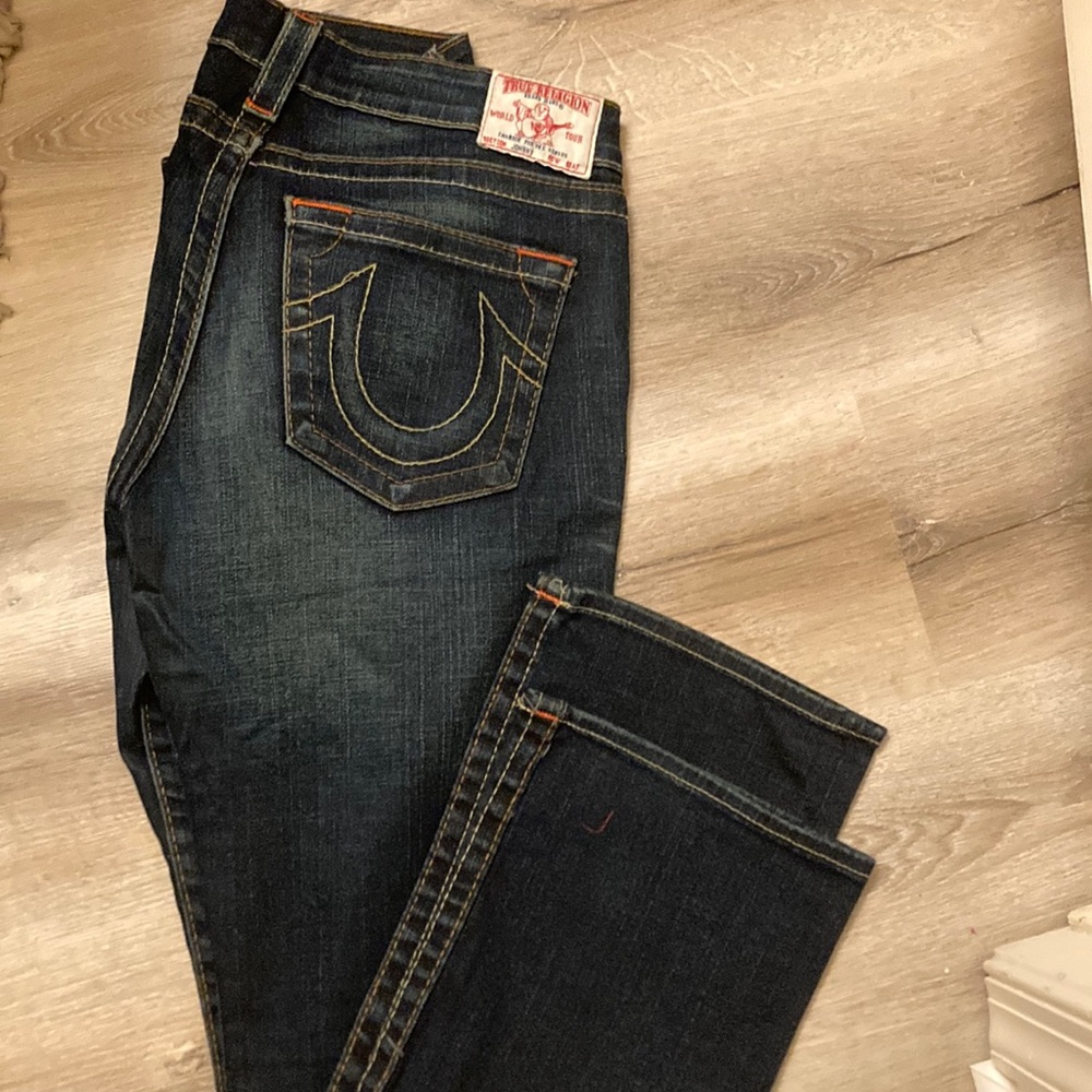 Sz 31-True Religion Women's Low-Rise, Dark Blue Boot Cut Jeans